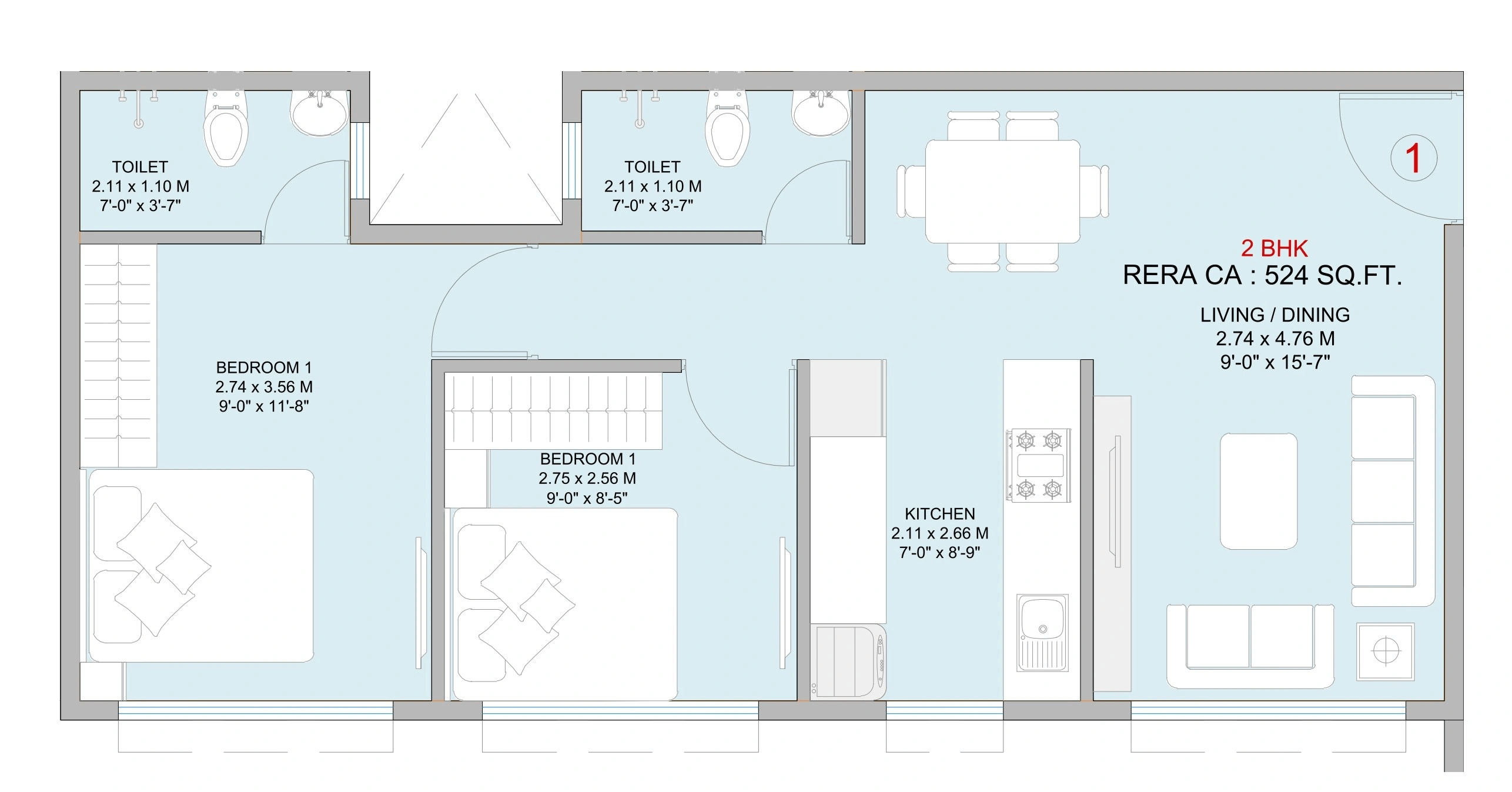Unit plan - 524 sq.ft.
