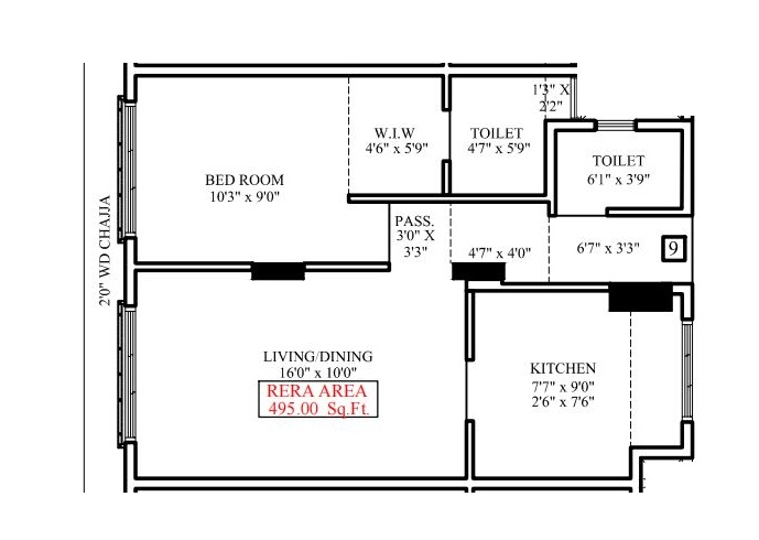 Gagangiri Aerovista Unit plan - 495 sq.ft.