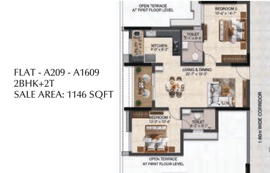 Radiance Solitaire Unit plan - 744 sq.ft.