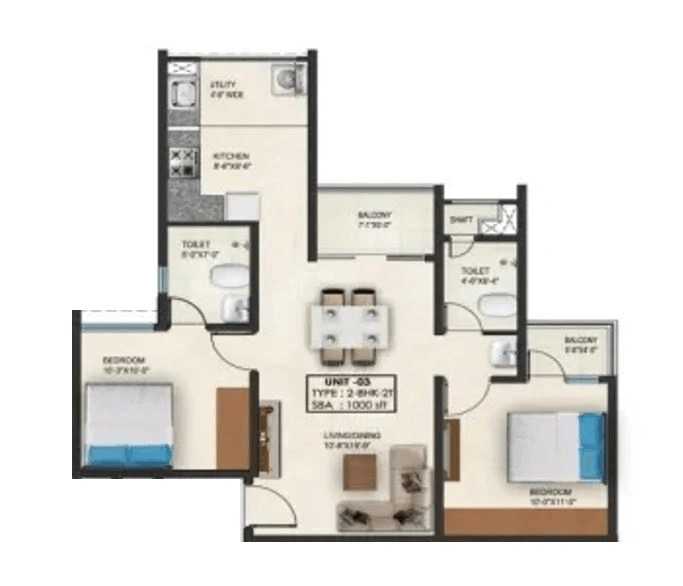 SNN Raj High Gardens Unit plan - 593 sq.ft.