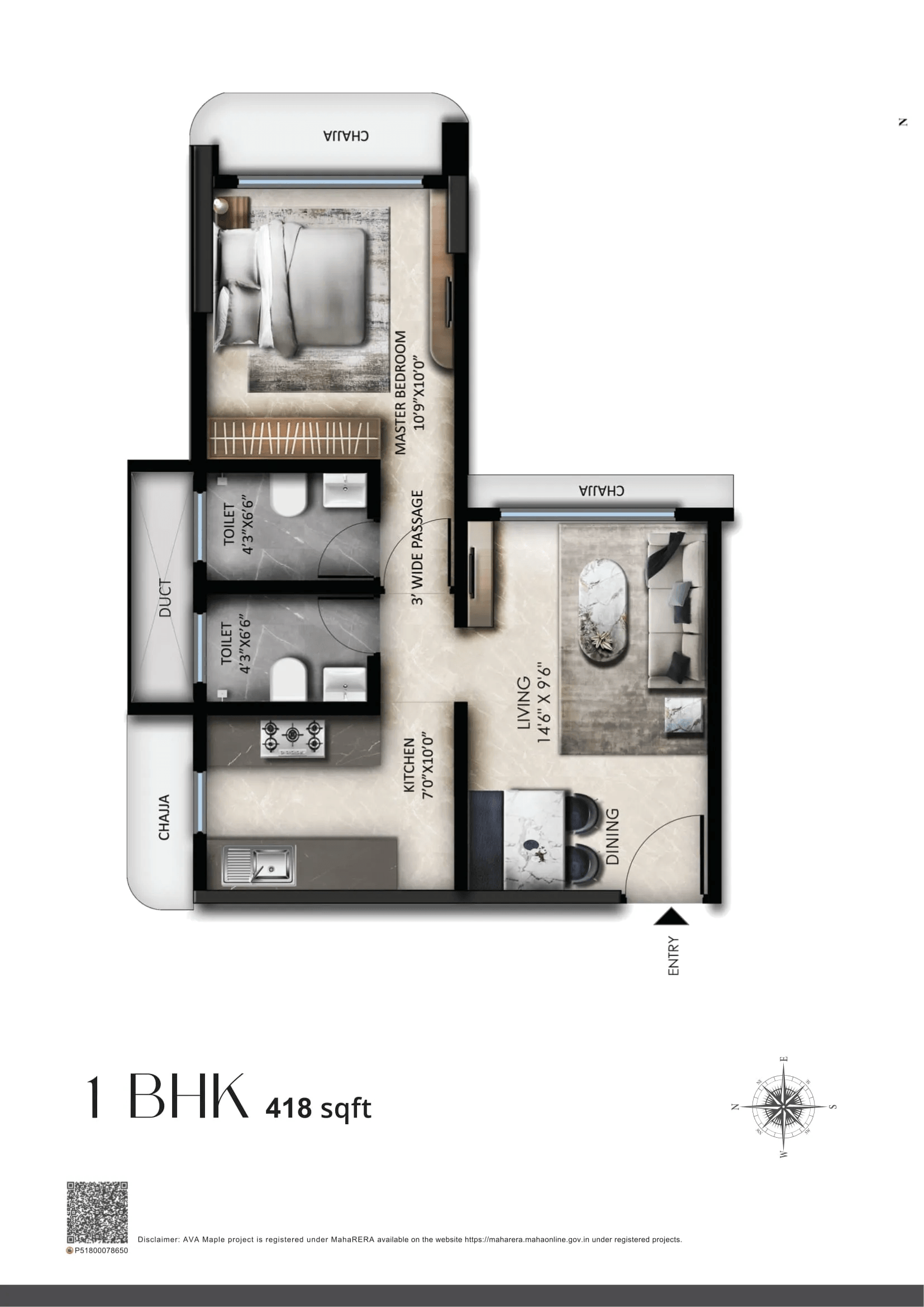 AVA Borivali Bliss Unit plan - 418 sq.ft.