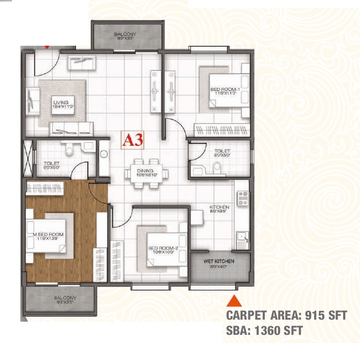 GR Sitara Unit plan - 915 sq.ft.