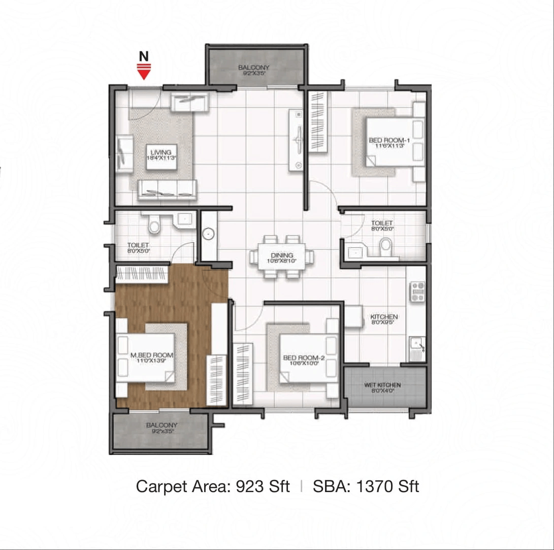GR Sitara Unit plan - 933 sq.ft.