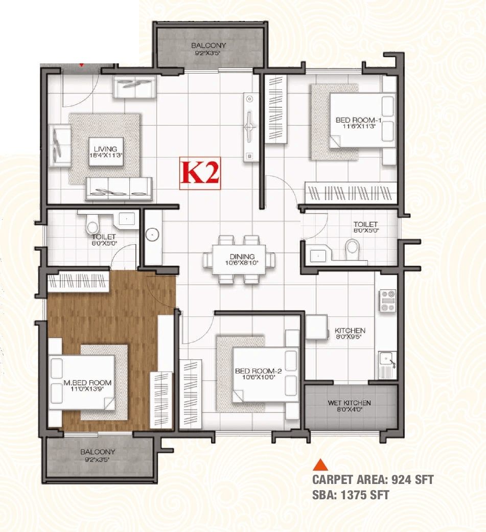 GR Sitara Unit plan - 923 sq.ft.