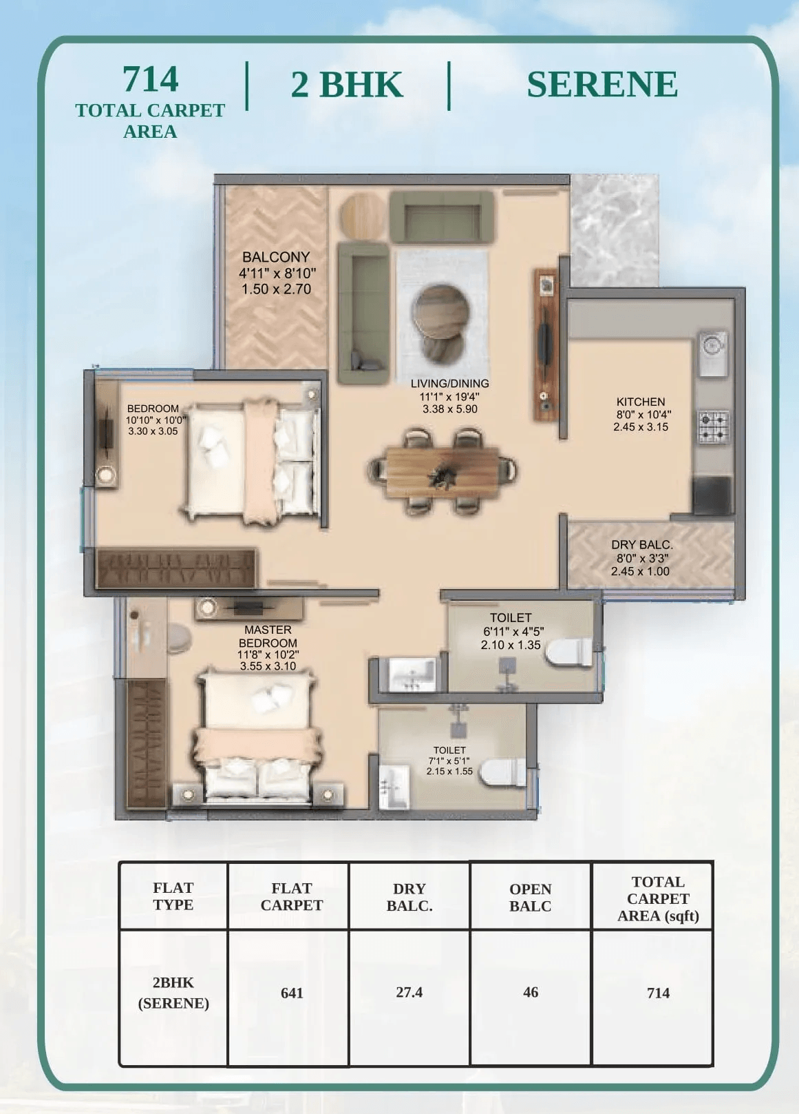 Riswadkar Element 77 Unit plan - 714 sq.ft.