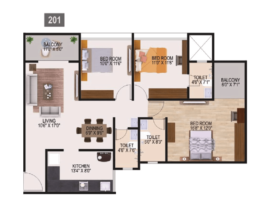 Ram India Address One Unit plan - 1101 sq.ft.