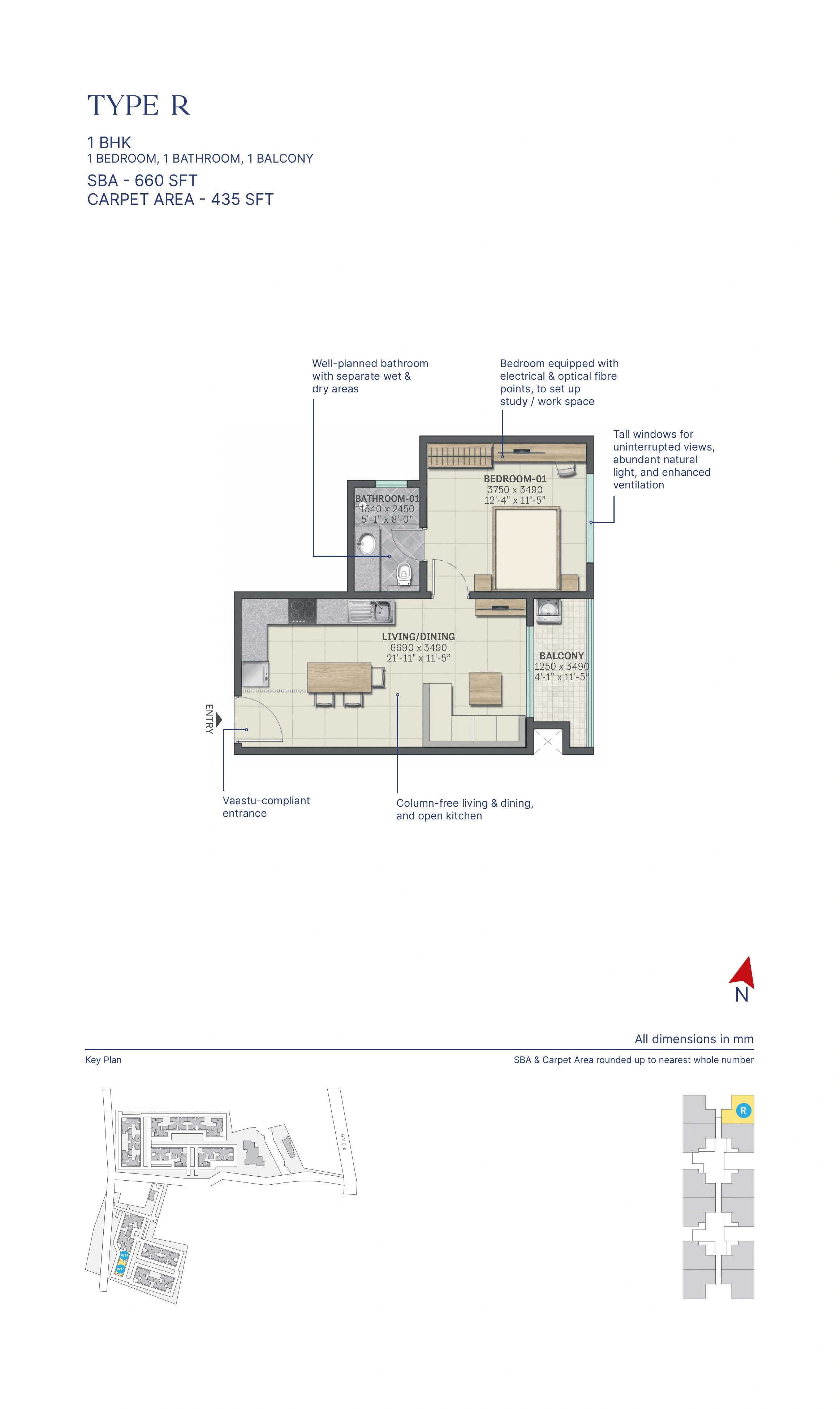 Sobha Neopolis Unit plan - 435 sq.ft.