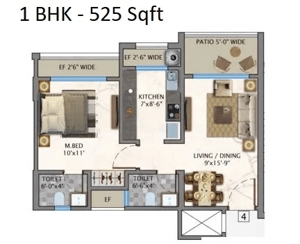 Opal Flora Unit plan - 525 sq.ft.