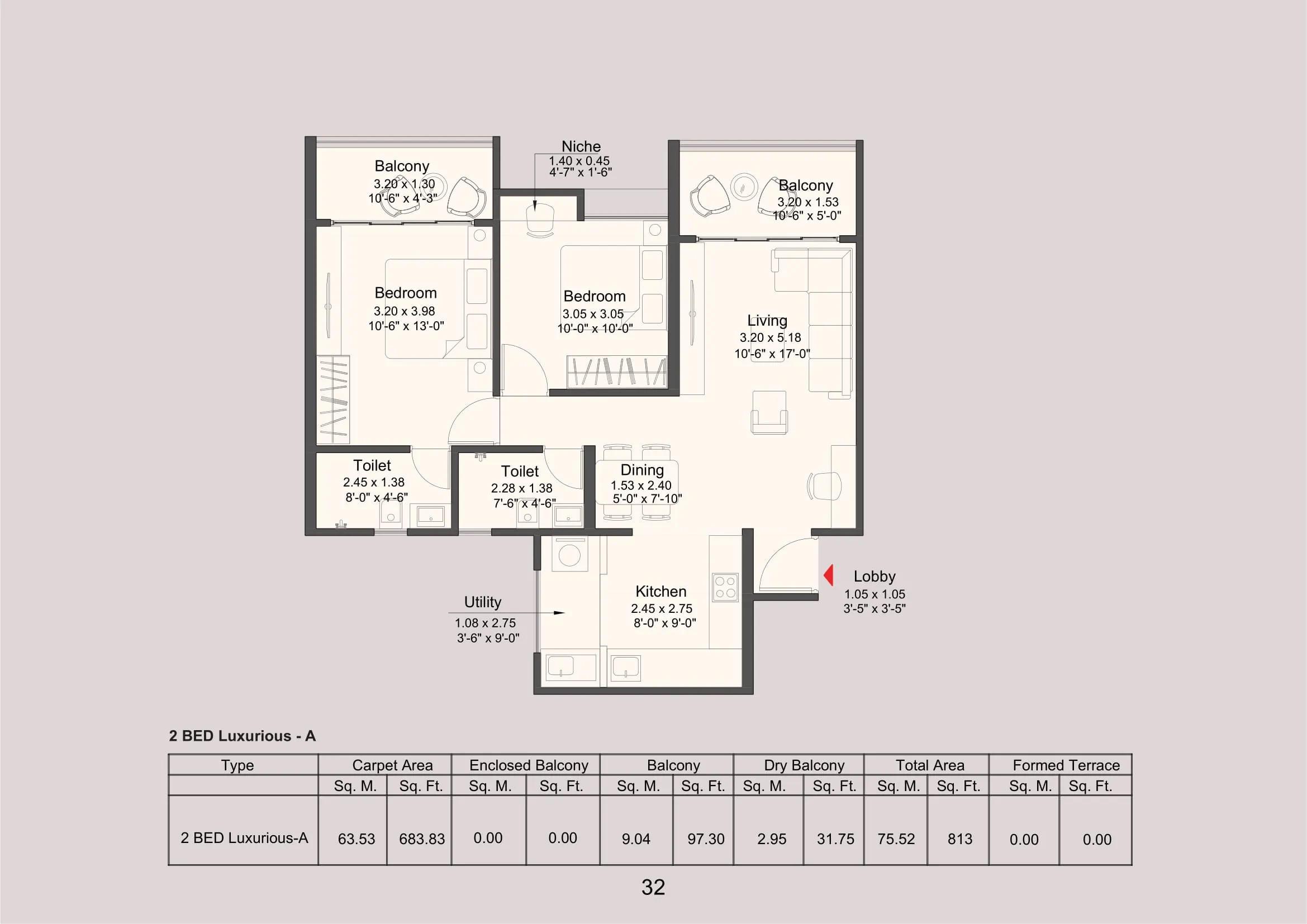 Kohinoor Royale Towers Unit plan - 813 sq.ft.