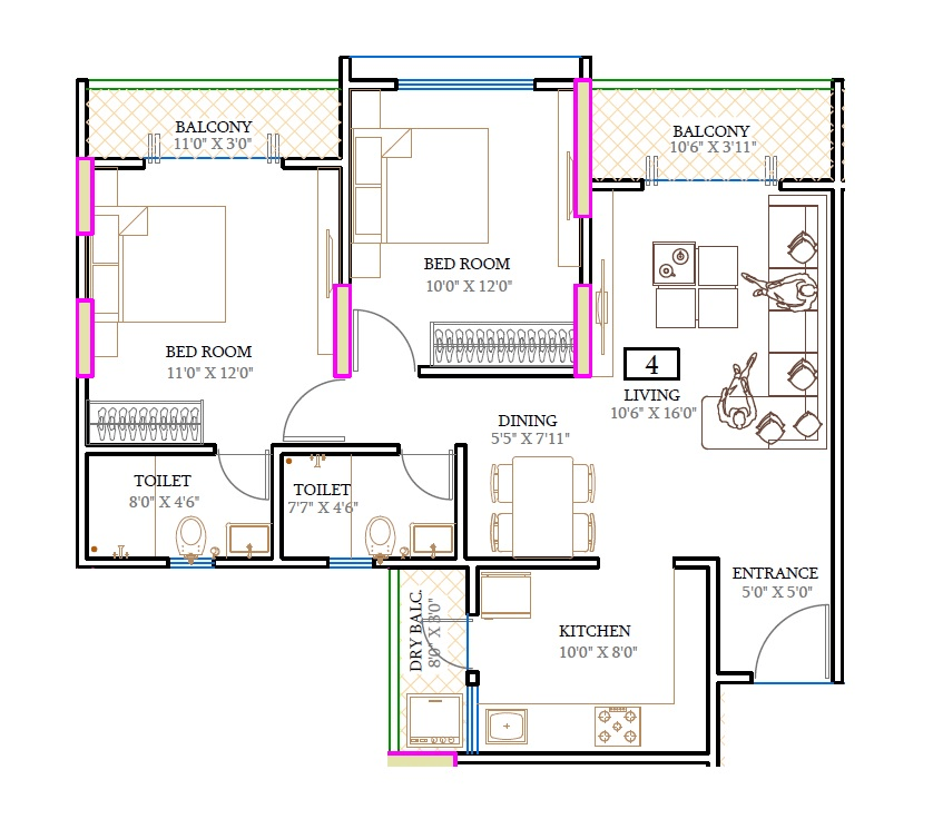 Unit plan - 798 sq.ft.