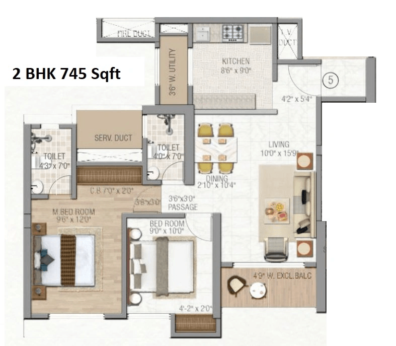Rutu City Unit plan - 745 sq.ft.