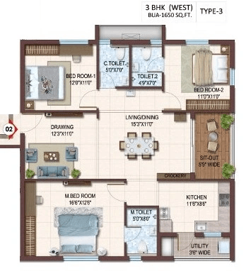 Prosperiti Homes Ekam Unit plan - 1204 sq.ft.