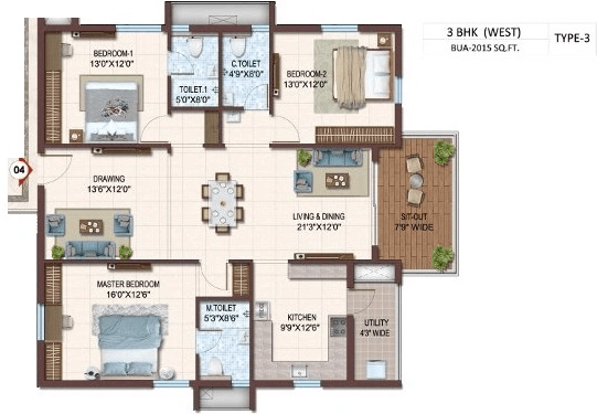 Prosperiti Homes Ekam Unit plan - 1471 sq.ft.
