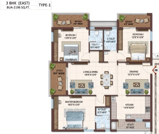 Prosperiti Homes Ekam Unit plan - 1603 sq.ft.