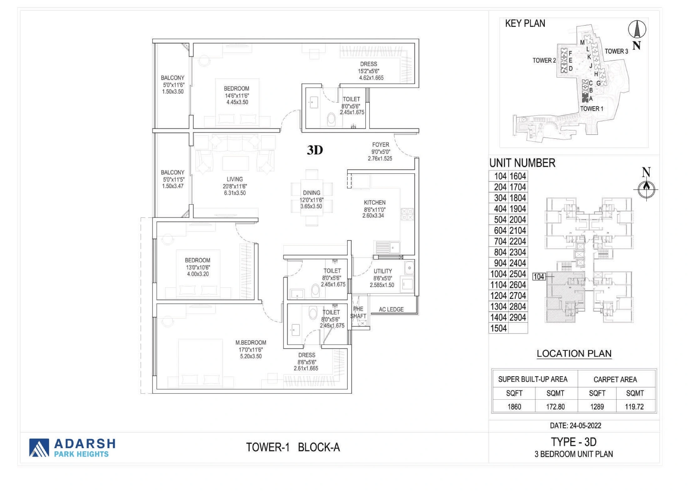 Adarsh Park Heights Phase 2 Unit plan - 1289 sq.ft.