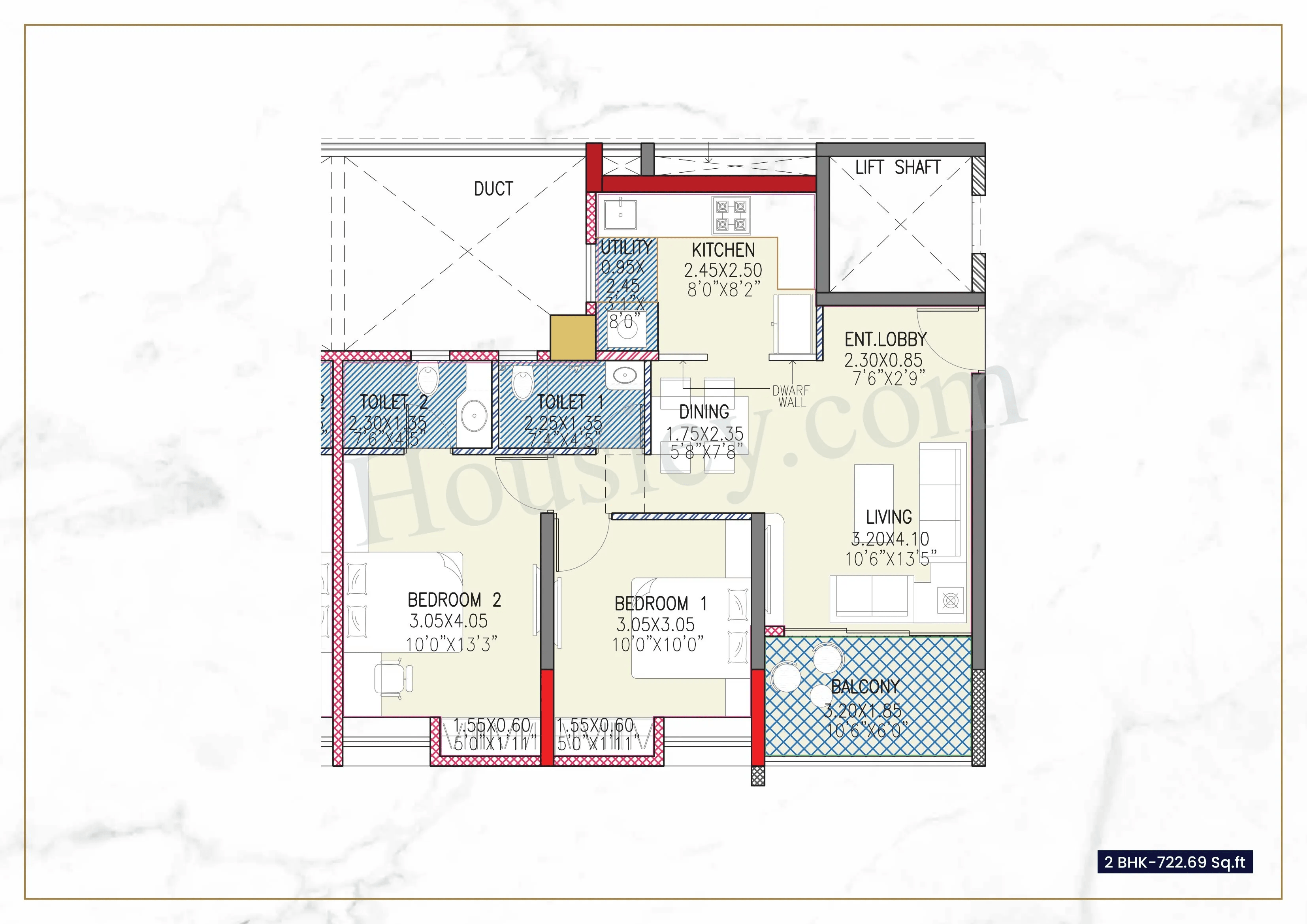 Avneesh 57 Elevate Unit plan - 723 sq.ft.