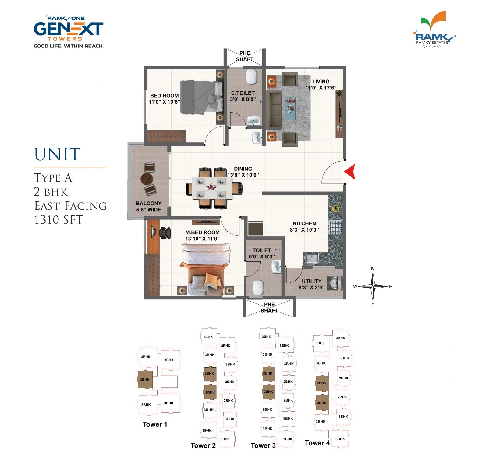 Ramky One Genext Towers Unit plan - 829 sq.ft.