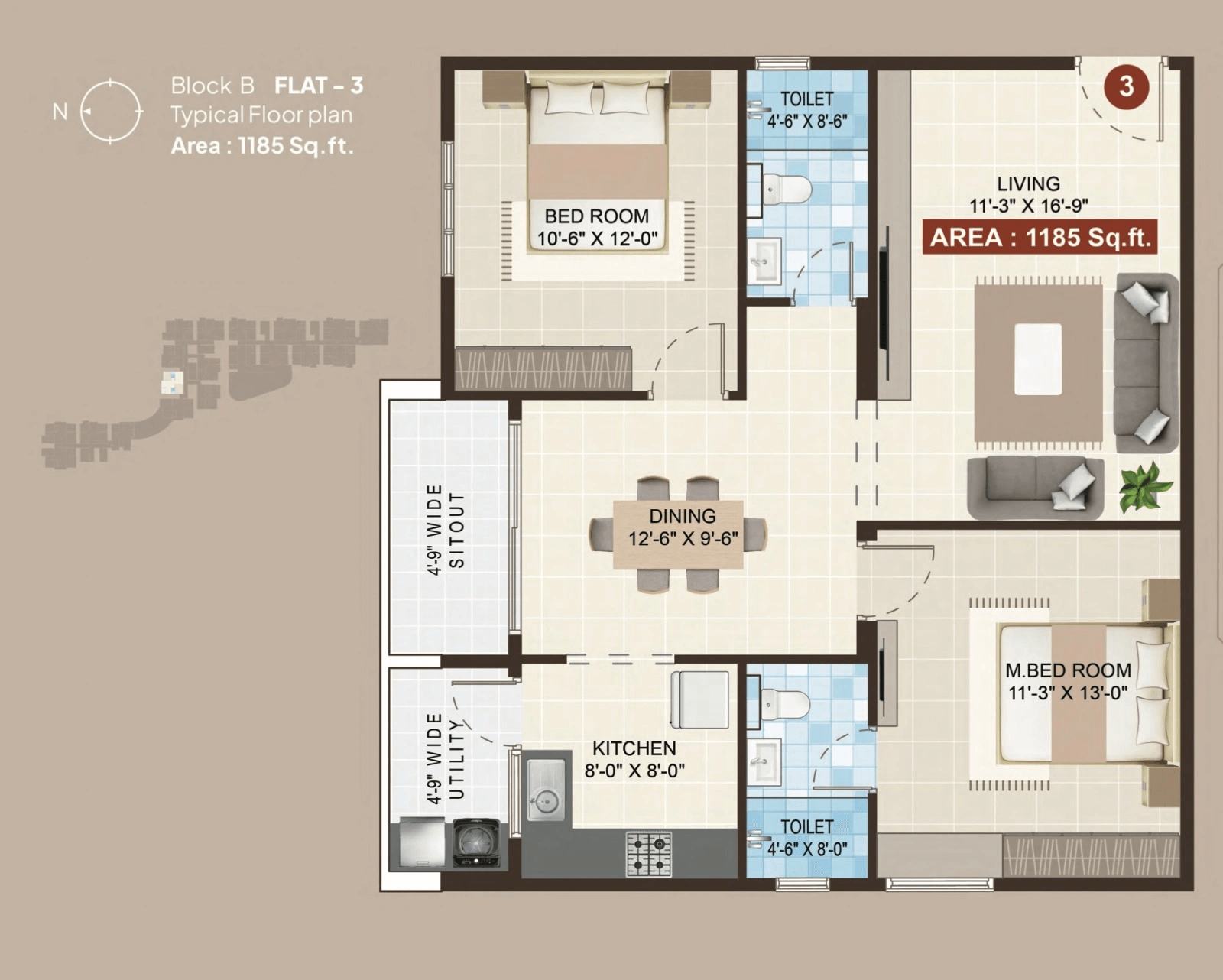 Unit plan - 853 sq.ft.
