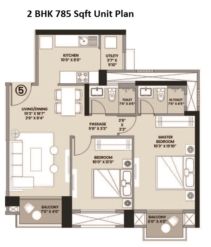 Hiranandani The Arena Unit plan - 785 sq.ft.