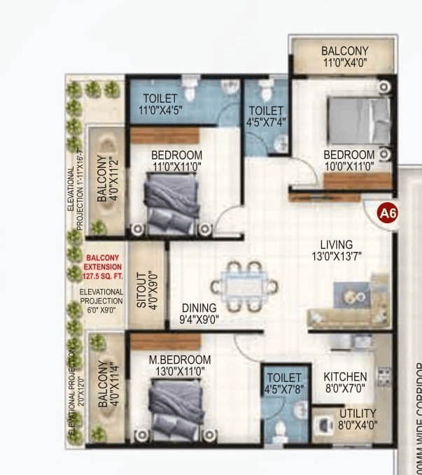 Vaishno Ambaram Unit plan - 1216 sq.ft.