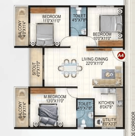 Vaishno Ambaram Unit plan - 972 sq.ft.