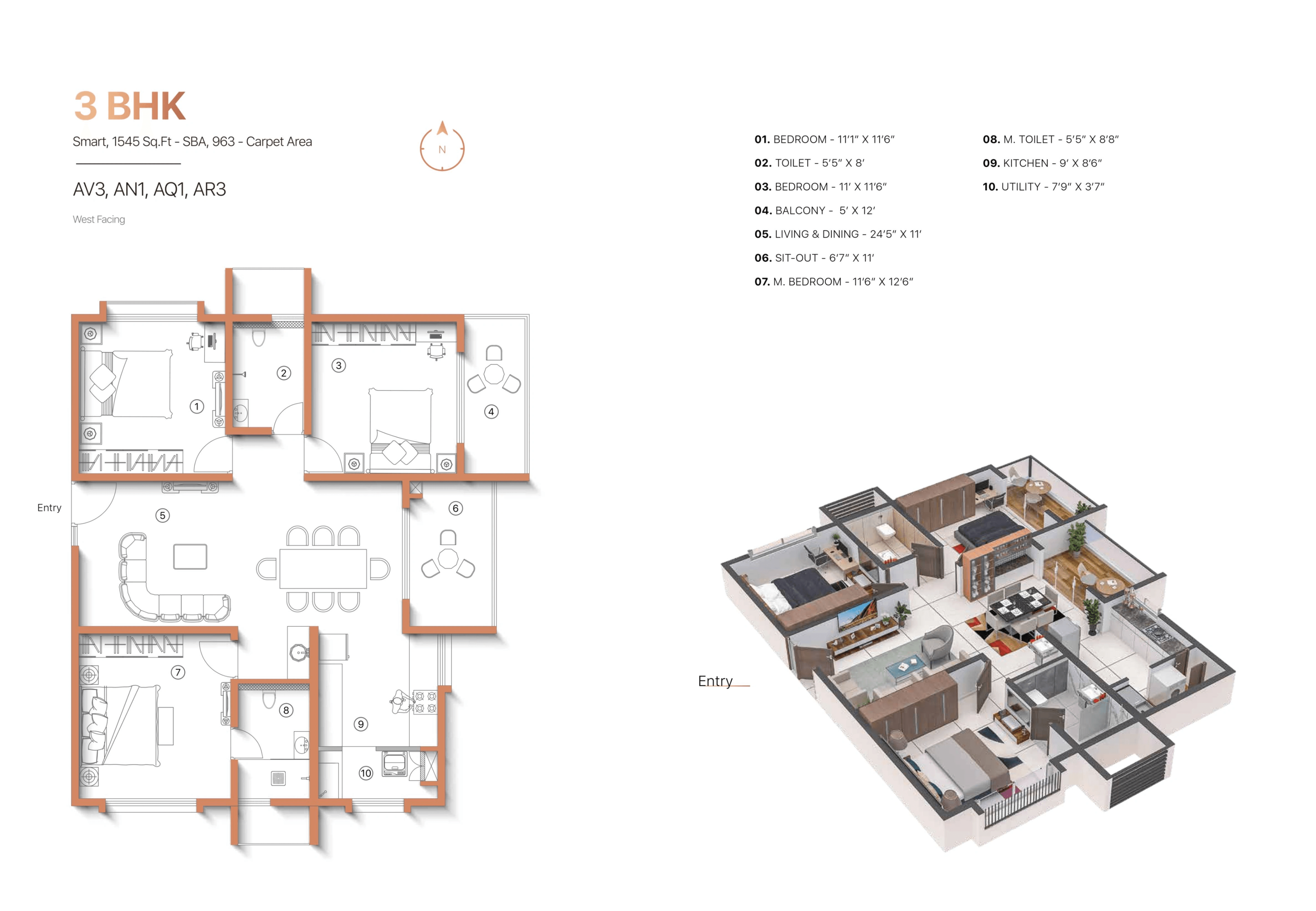 Unit plan - 963 sq.ft.