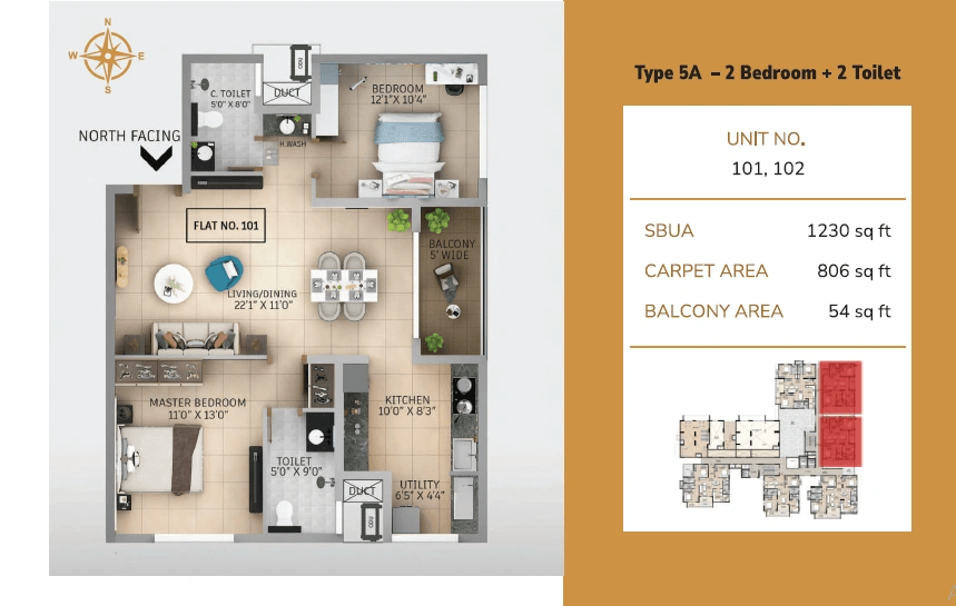Sapthagiri Nirvana Unit plan - 873 sq.ft.