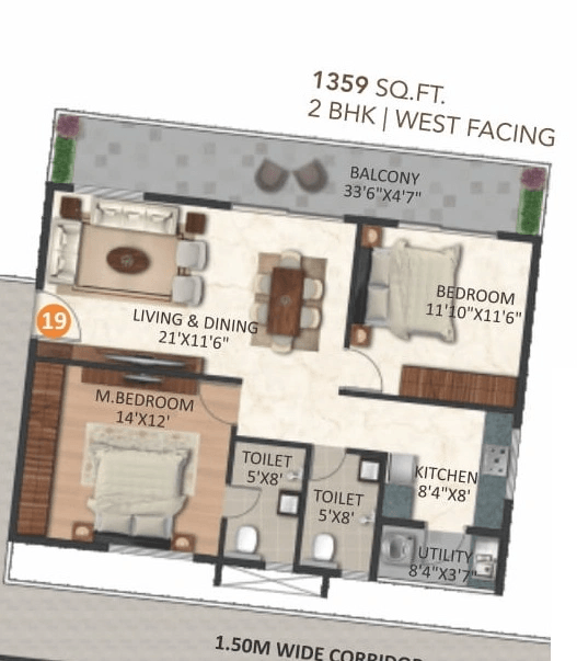 Infinity Green Woods Unit plan - 951 sq.ft.