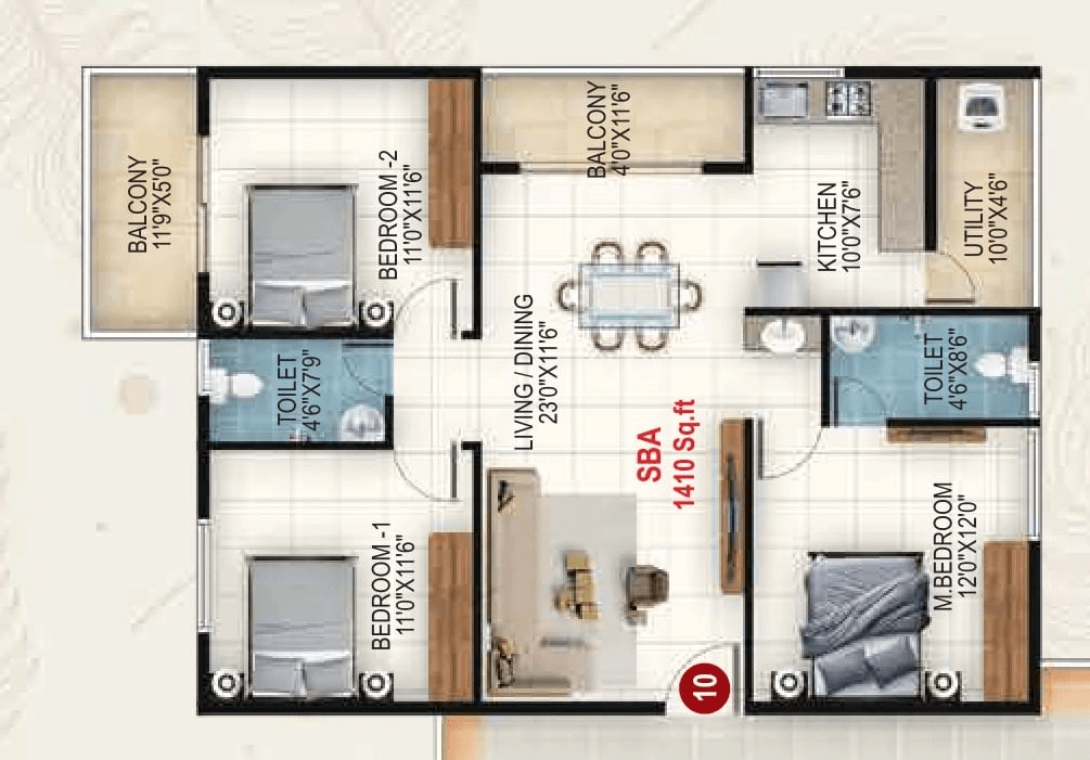 Udbhav Gokulam Unit plan - 1057 sq.ft.