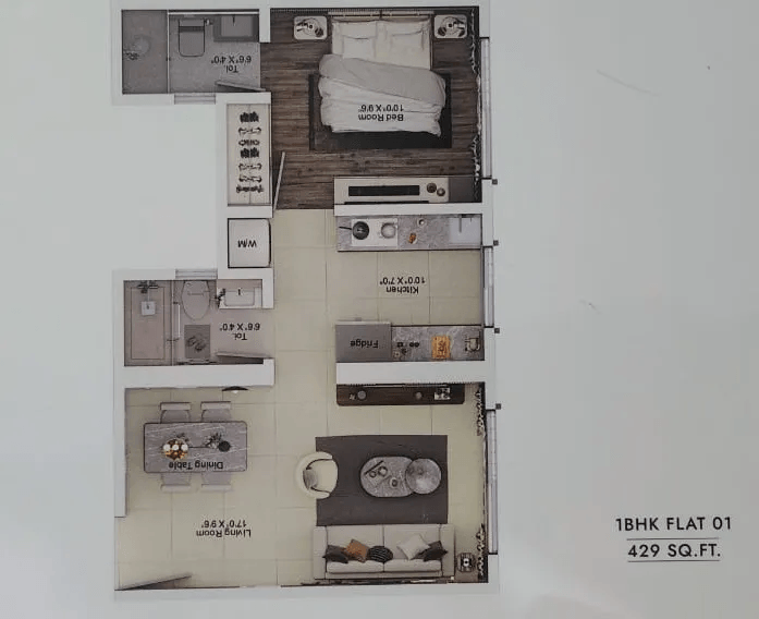 Konark Vaayu Unit plan - 428 sq.ft.