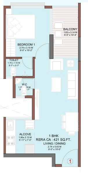 Kripa Elite Shubh Unit plan - 421 sq.ft.