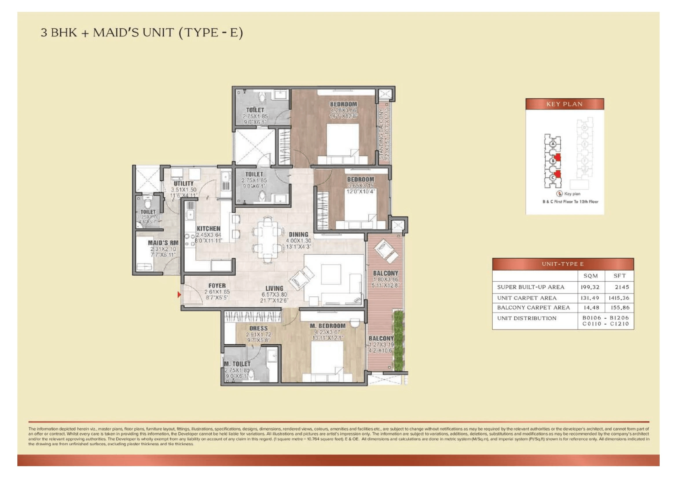 Brigade Insignia Unit plan - 1415 sq.ft.