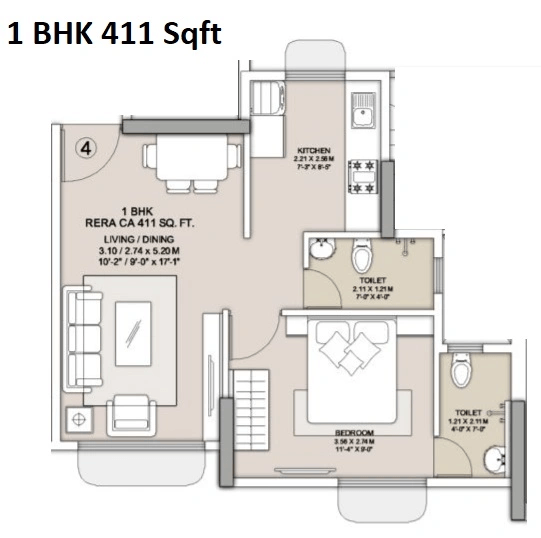Vighnaharta Enclave Unit plan - 411 sq.ft.