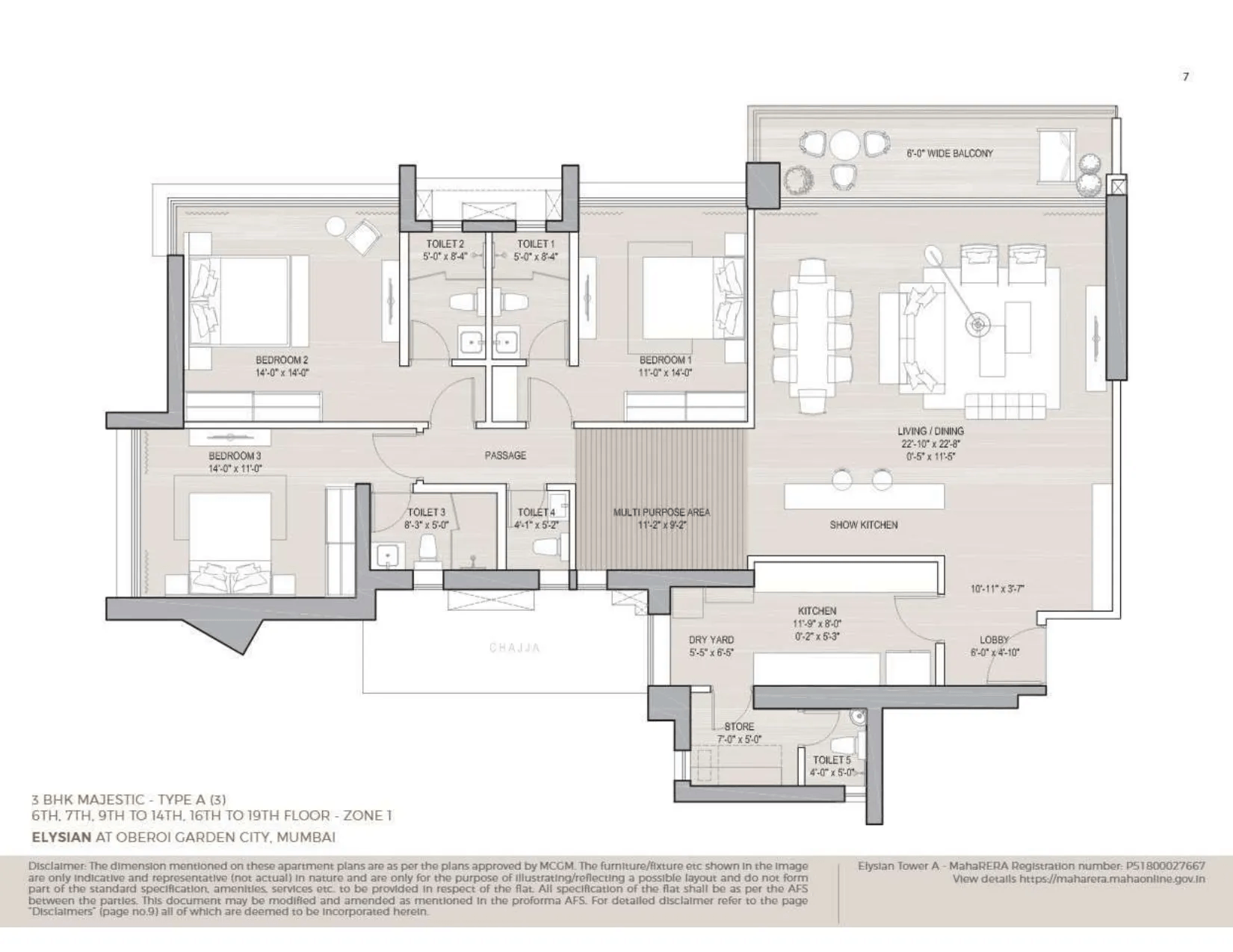 Oberoi Garden City - Elysian Unit plan - 1819 sq.ft.