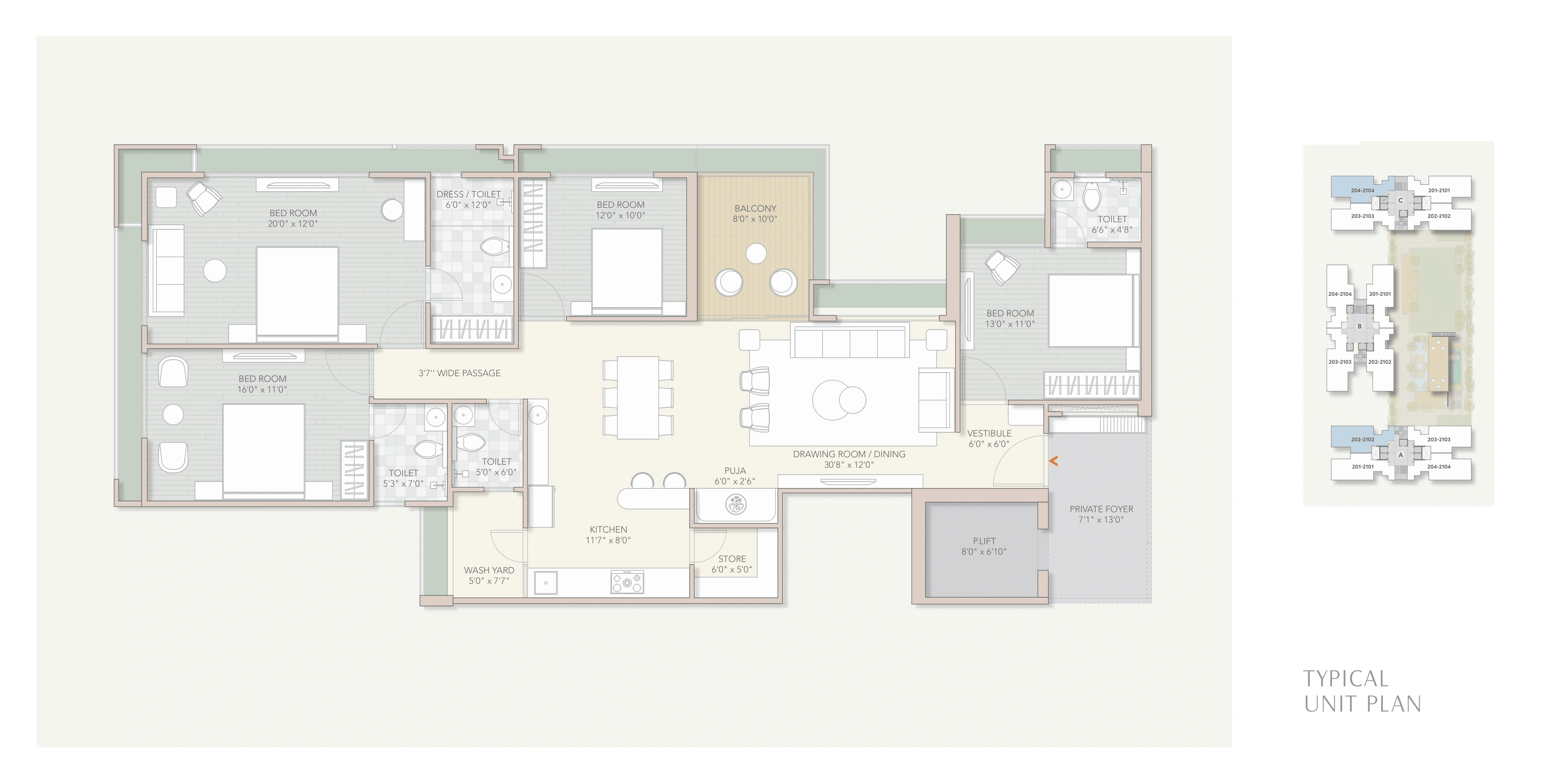 Shilp Skyline Unit plan - 1596 sq.ft.