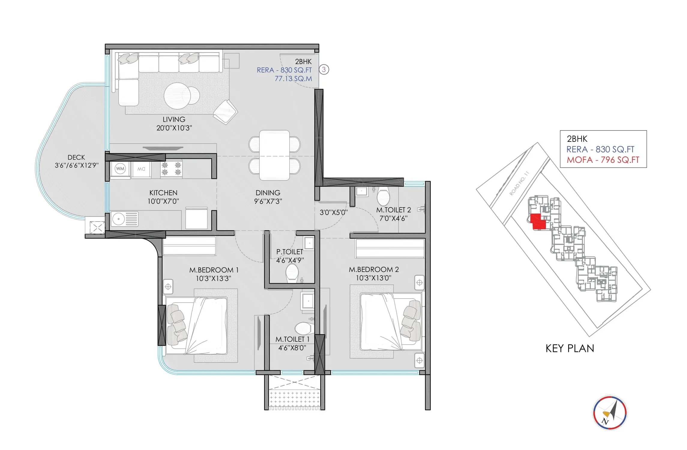 Jet Trinity Tower Unit plan - 830 sq.ft.
