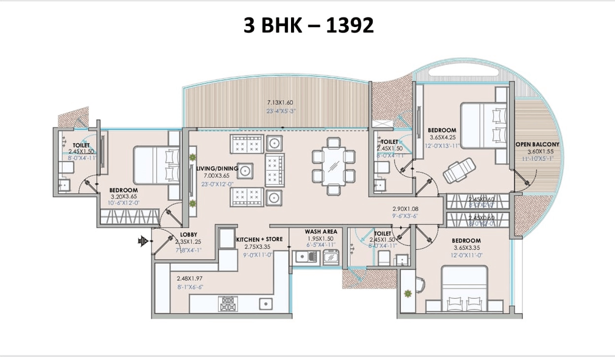 Chandrarang The Embercrest Unit plan - 1392 sq.ft.