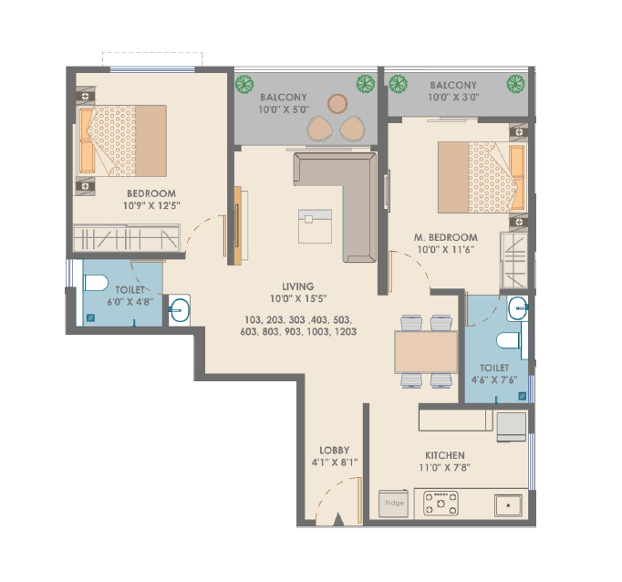 Sai Siddha Leanora Unit plan - 781 sq.ft.