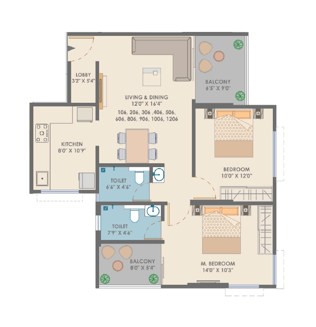 Sai Siddha Leanora Unit plan - 807 sq.ft.