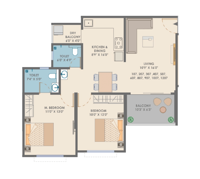 Sai Siddha Leanora Unit plan - 811 sq.ft.