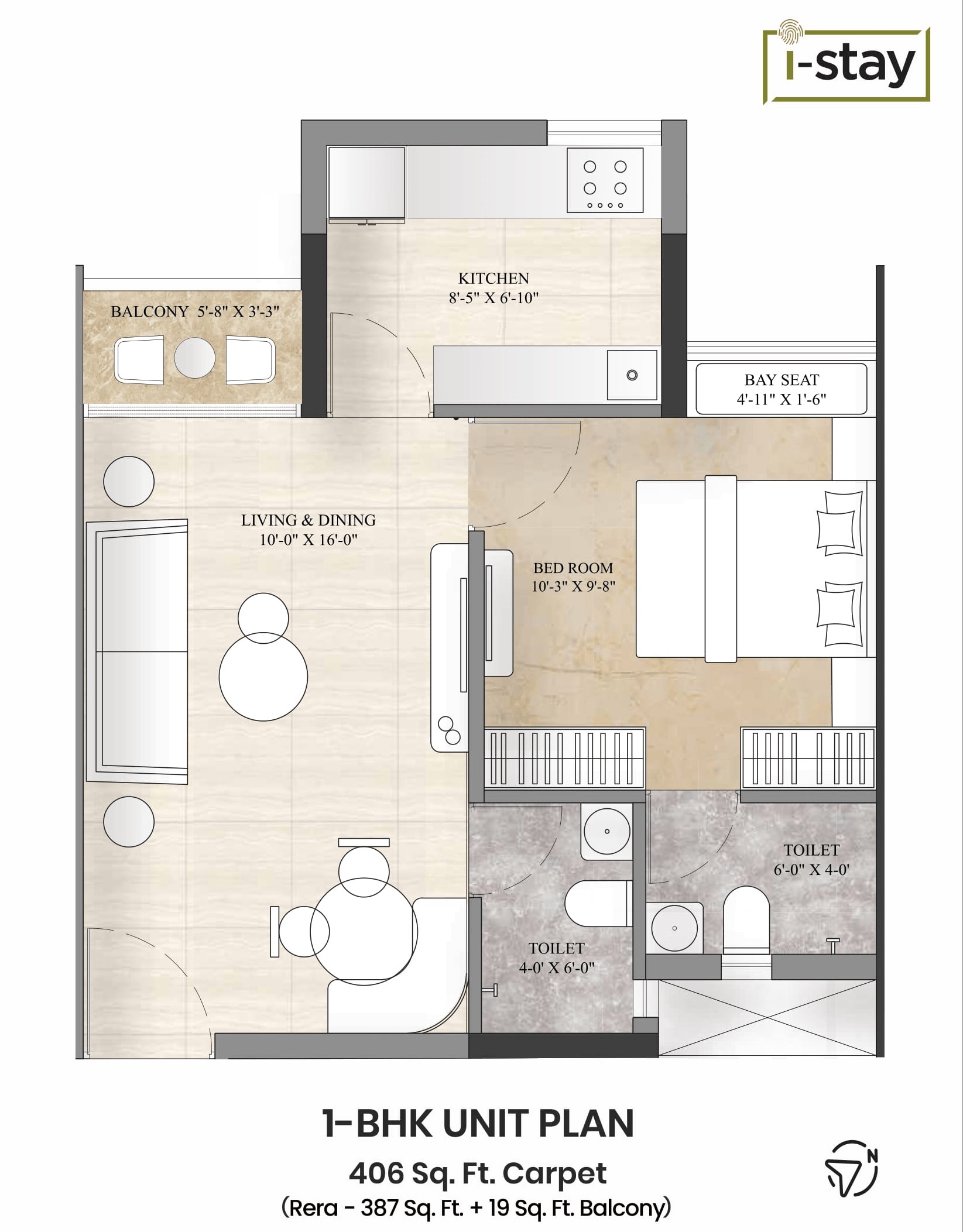 Starwing I Stay Unit plan - 406 sq.ft.