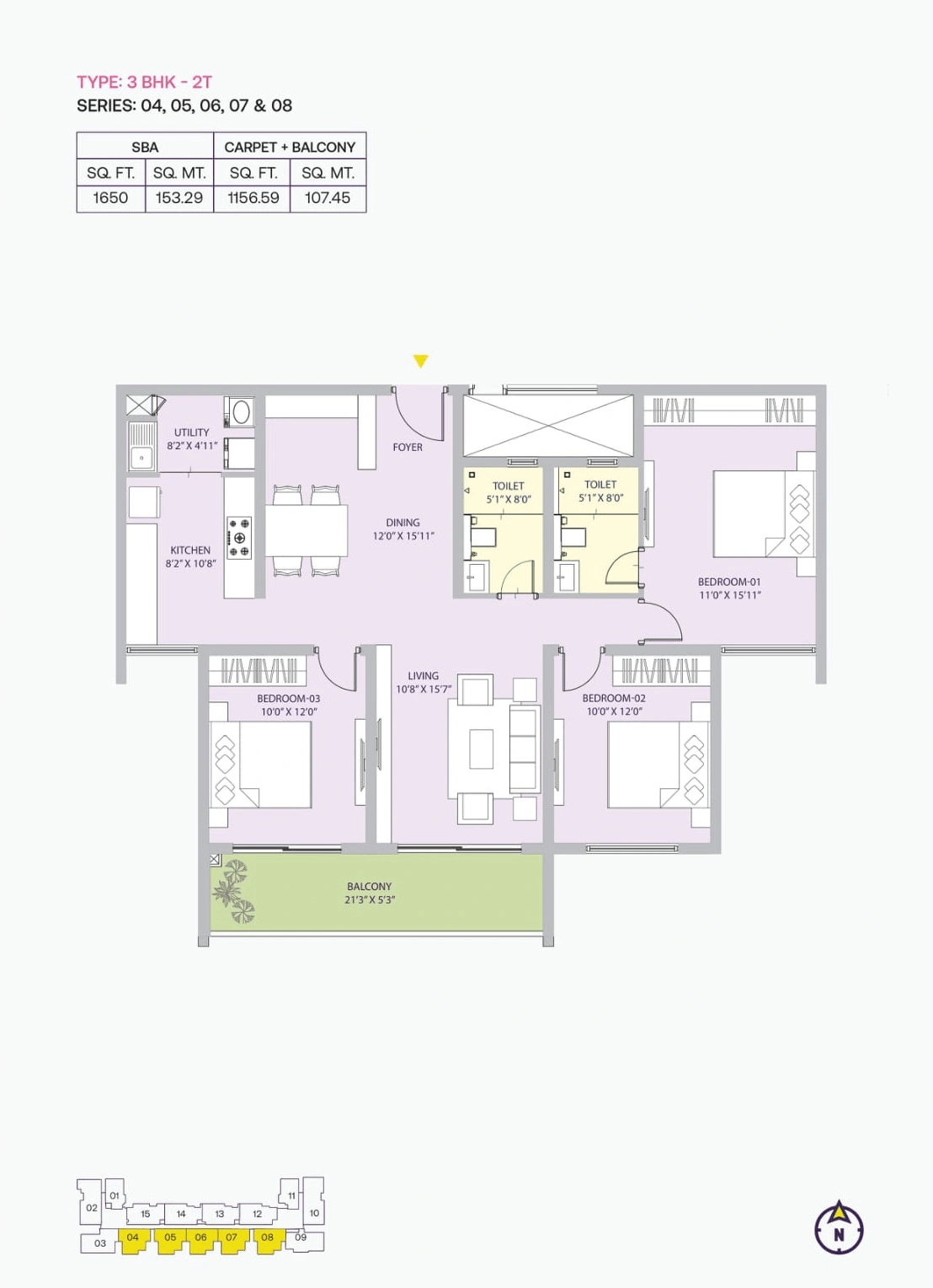 Century Liva Unit plan - 1155 sq.ft.