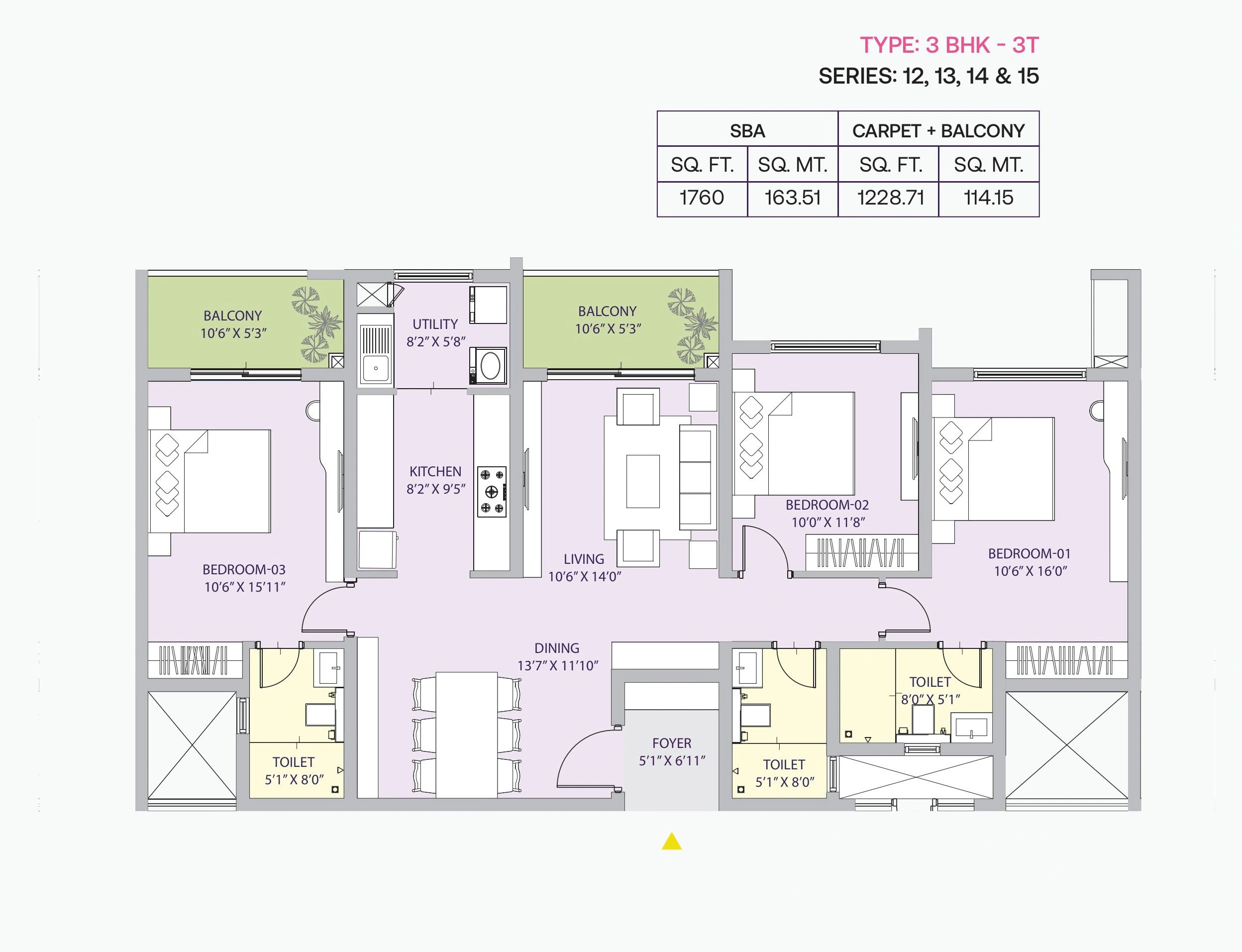 Century Liva Unit plan - 1232 sq.ft.