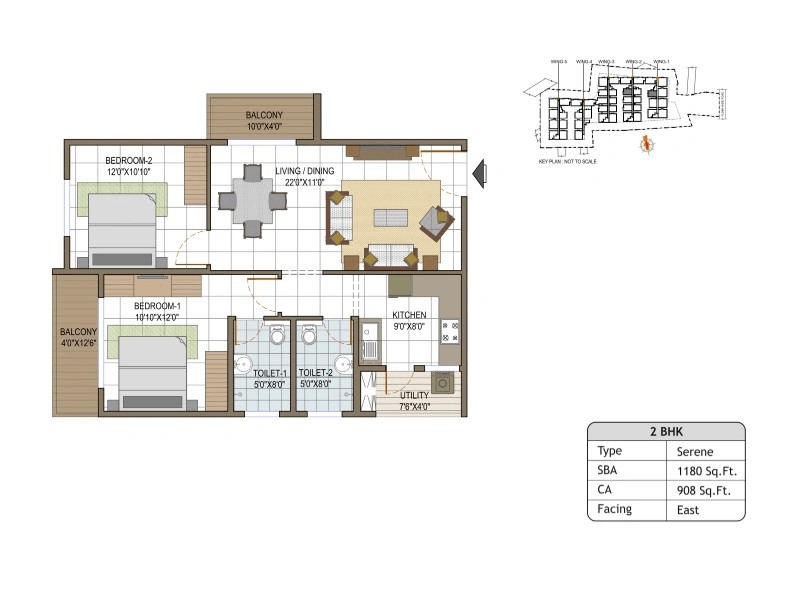 Elegant Tranquility Unit plan - 909 sq.ft.