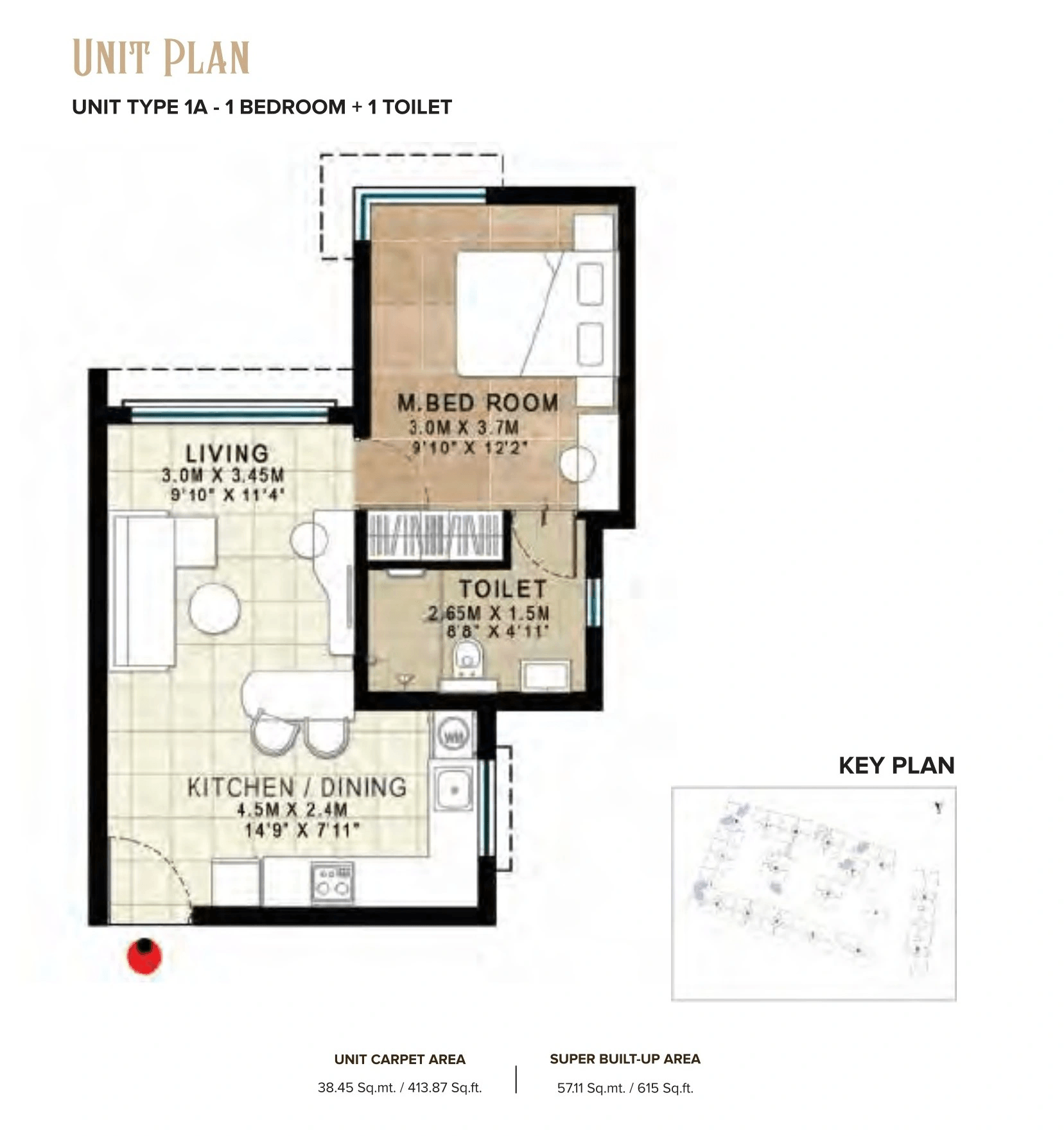Brigade Horizon Aura Unit plan - 414 sq.ft.