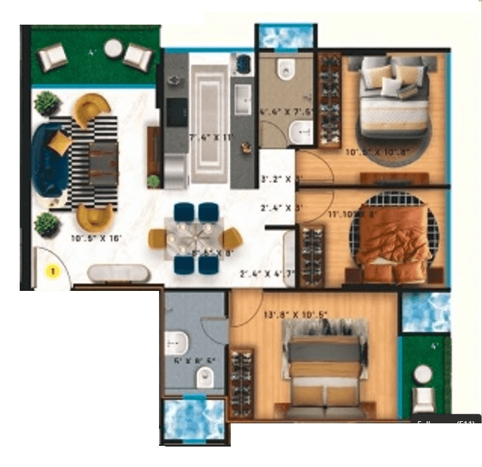 Raghav Enclave Unit plan - 892 sq.ft.