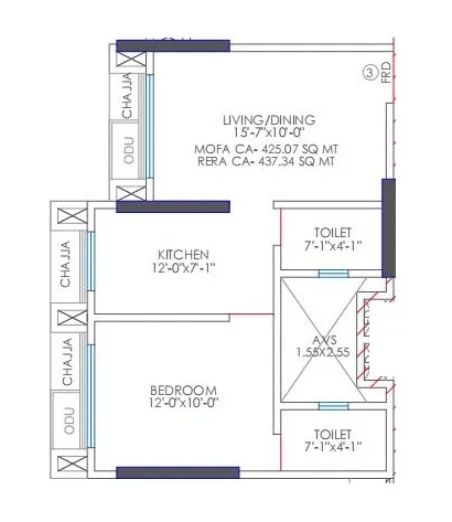 Avyukta Parijat Unit plan - 437 sq.ft.