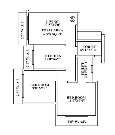 Sanjari Shanta Bhavan Unit plan - 578 sq.ft.
