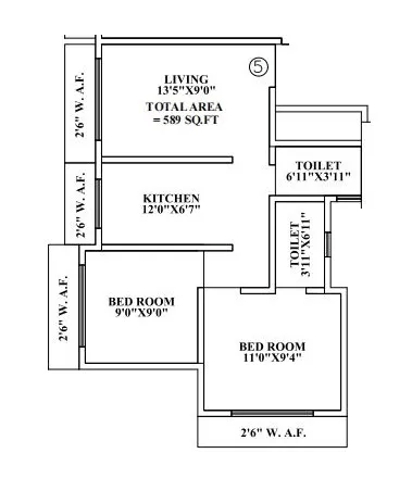 Sanjari Shanta Bhavan Unit plan - 589 sq.ft.
