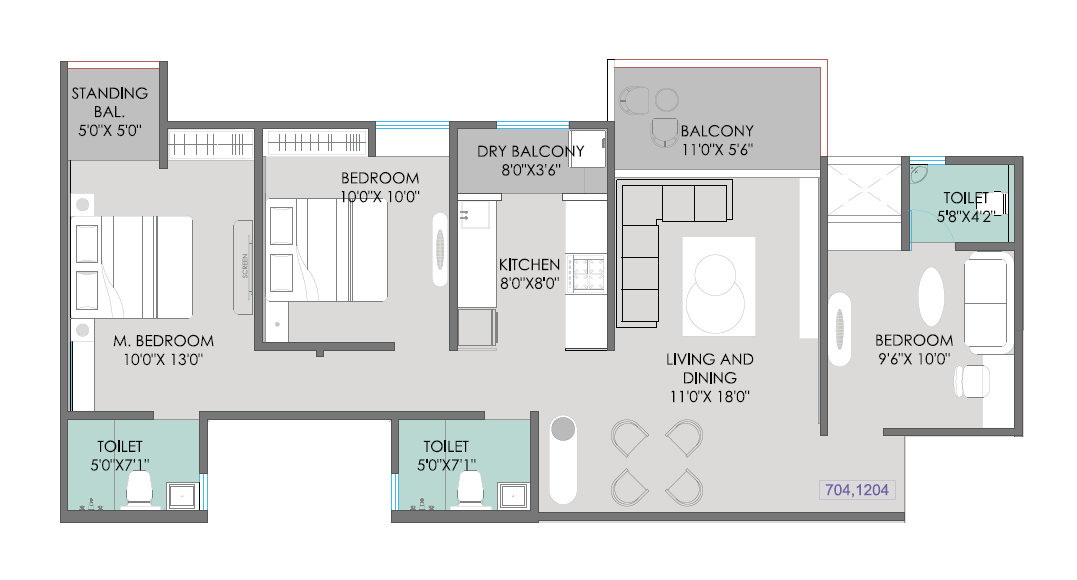 Rajveer Garima Unit plan - 951 sq.ft.